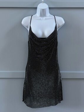 Zara Black Rhinestone-Studded Mini Dress